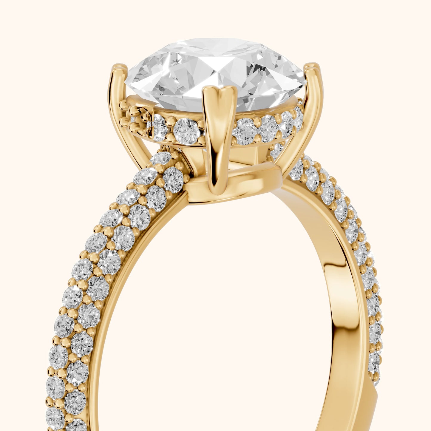 Violet Hidden Halo Pavé Round Diamond Ring in Yellow Gold - slant-view.webp