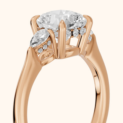 Leila Three-Stone Cushion Diamond Engagement Ring in Rose Gold - slant-view.webp
