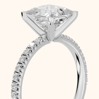 Juna French Pavé Solitaire Princess Diamond Engagement Ring in White Gold - slant-view.webp