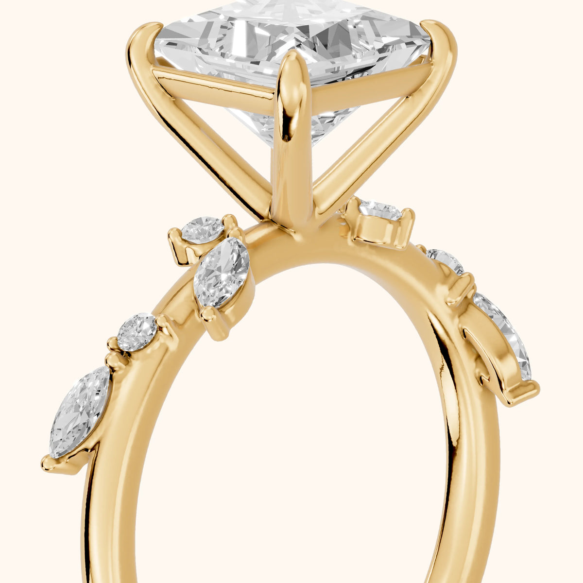 Vivian Leaf Princess Diamond Engagement Ring in Yellow Gold - slant-view.webp