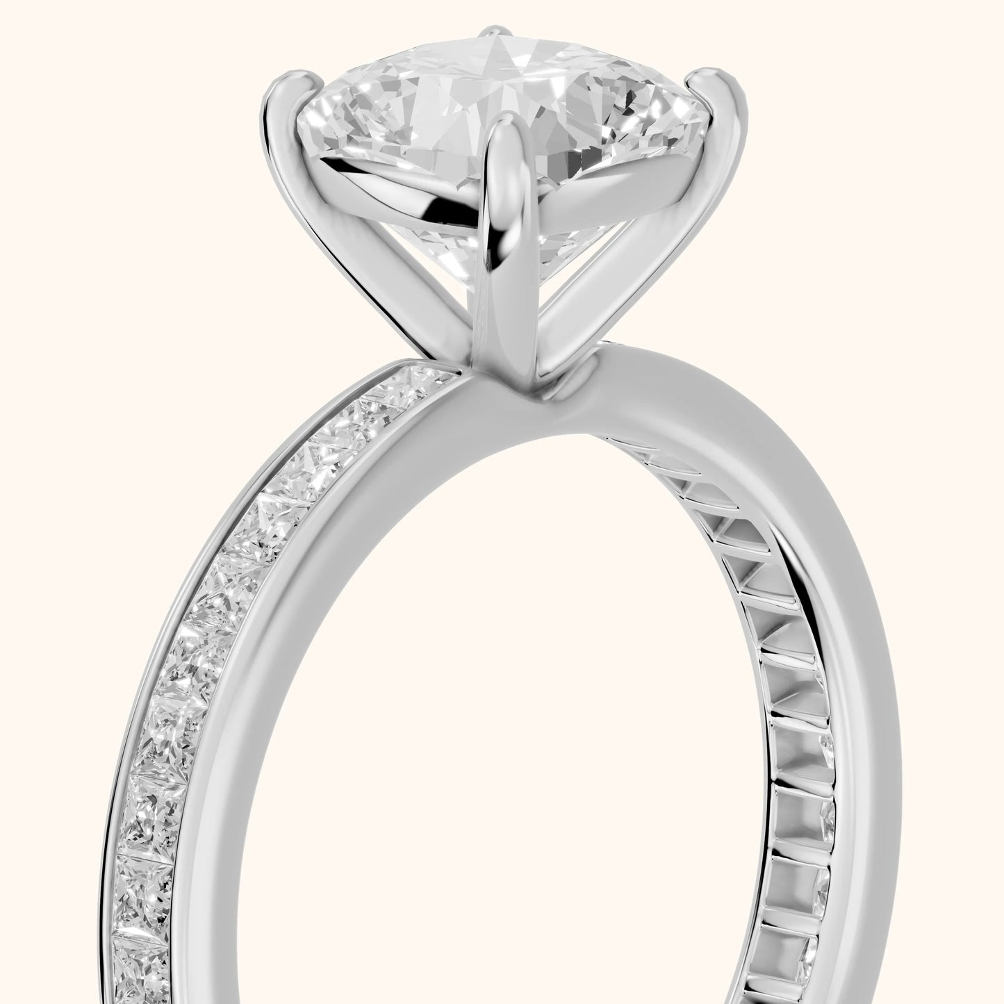 Brielle Channel Set Solitaire Cushion Diamond Ring in Silver - slant-view.webp