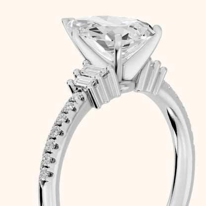 Rhona Baguette Pavé Pear Diamond Engagement Ring in Platinum - slant-view.webp