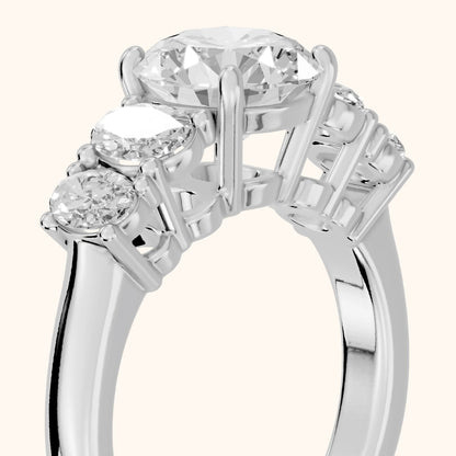 Judith Statement Five-Stone Round Diamond Engagement Ring in Platinum - slant-view.webp