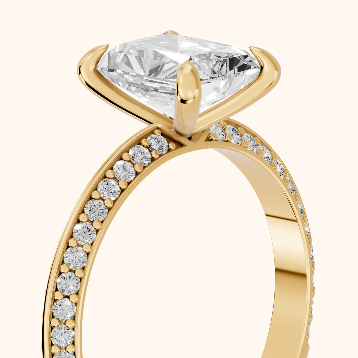Meredith Knife Edge Pavé Radiant Diamond Engagement Ring in Yellow Gold - slant-view.webp