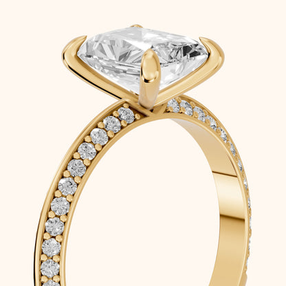 Meredith Knife Edge Pavé Radiant Diamond Engagement Ring in Yellow Gold - slant-view.webp