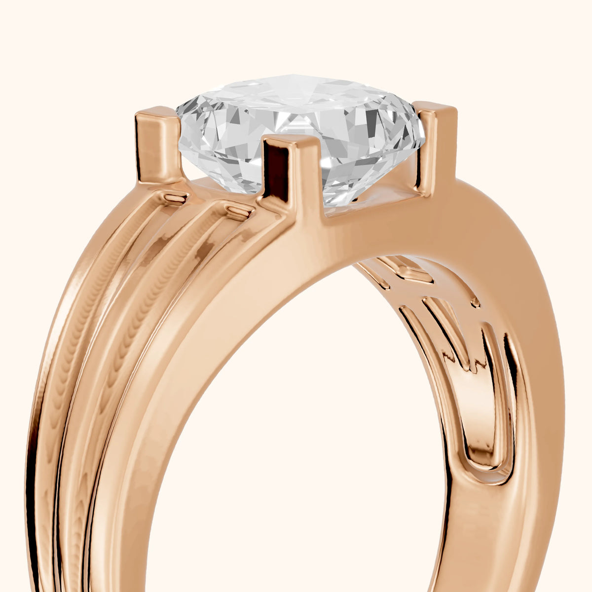Elko Grooved Solitaire Cushion Diamond Engagement Ring in Rose Gold - slant-view.webp