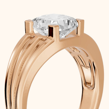 Elko Grooved Solitaire Cushion Diamond Engagement Ring in Rose Gold - slant-view.webp