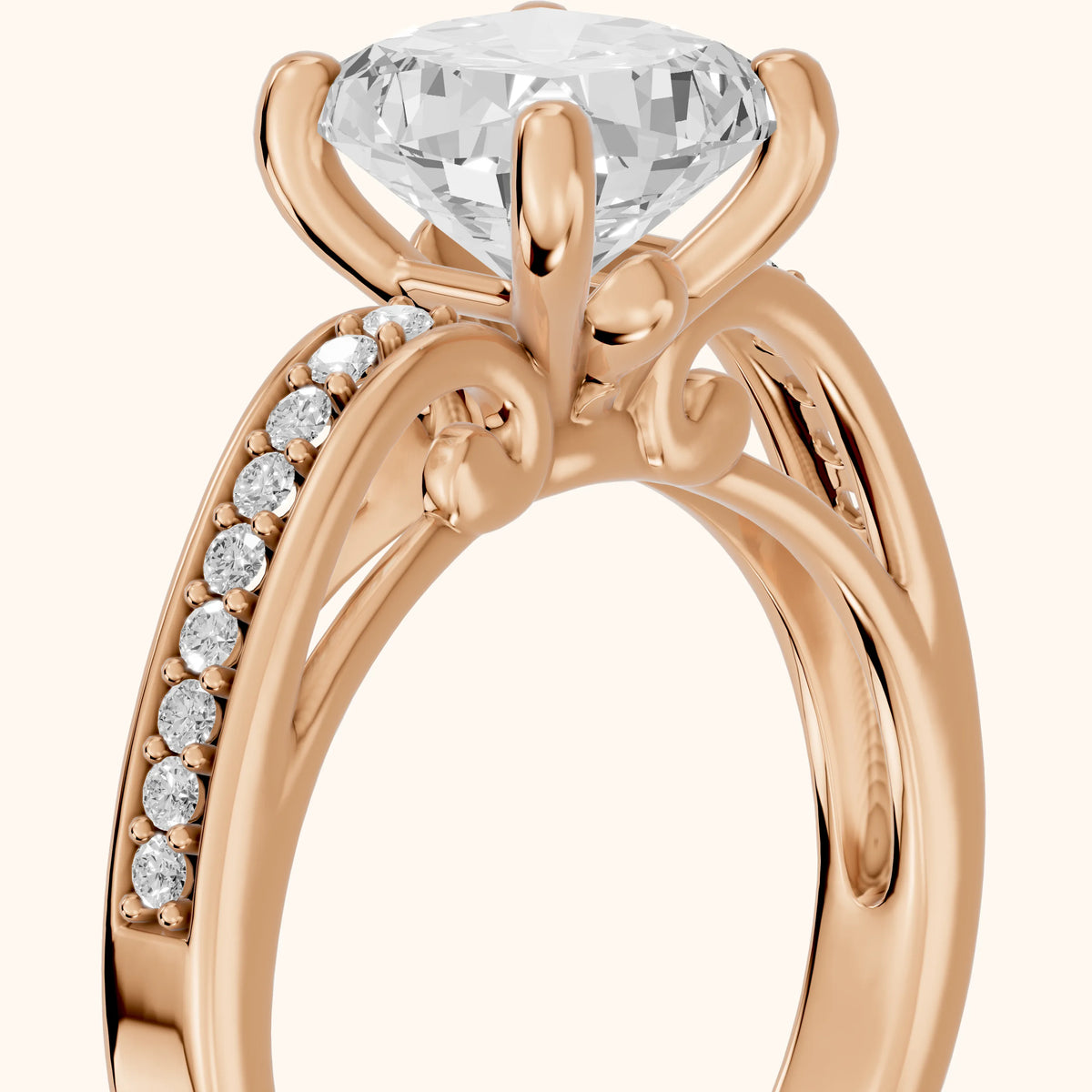 Lucy Vintage Pavé Cushion Diamond Engagement Ring in Rose Gold - slant-view.webp