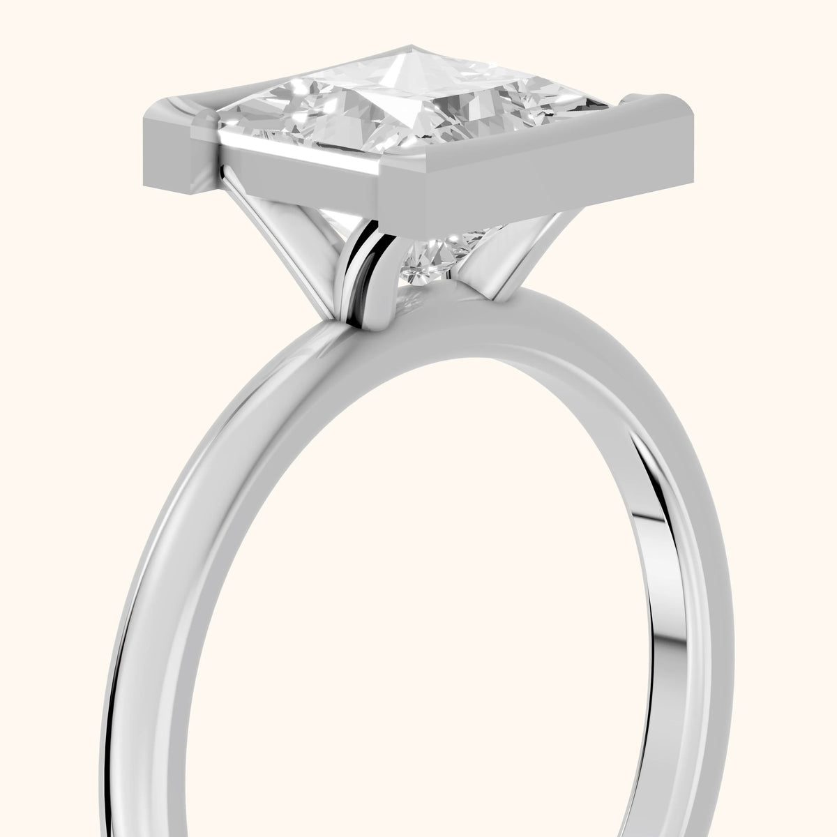 Bedford Half Bezel Solitaire Princess Diamond Engagement Ring in Platinum - slant-view.webp