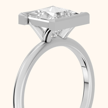 Bedford Half Bezel Solitaire Princess Diamond Engagement Ring in Platinum - slant-view.webp