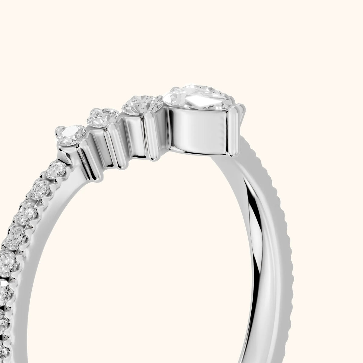 Diya Contour Pear & Round Diamond Stackable Ring in Platinum - slant-view