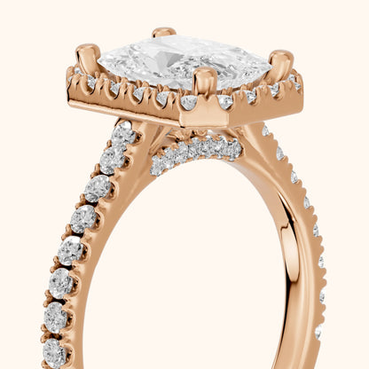 Sophie Halo Pavé Radiant Diamond Engagement Ring in Rose Gold - slant-view.webp