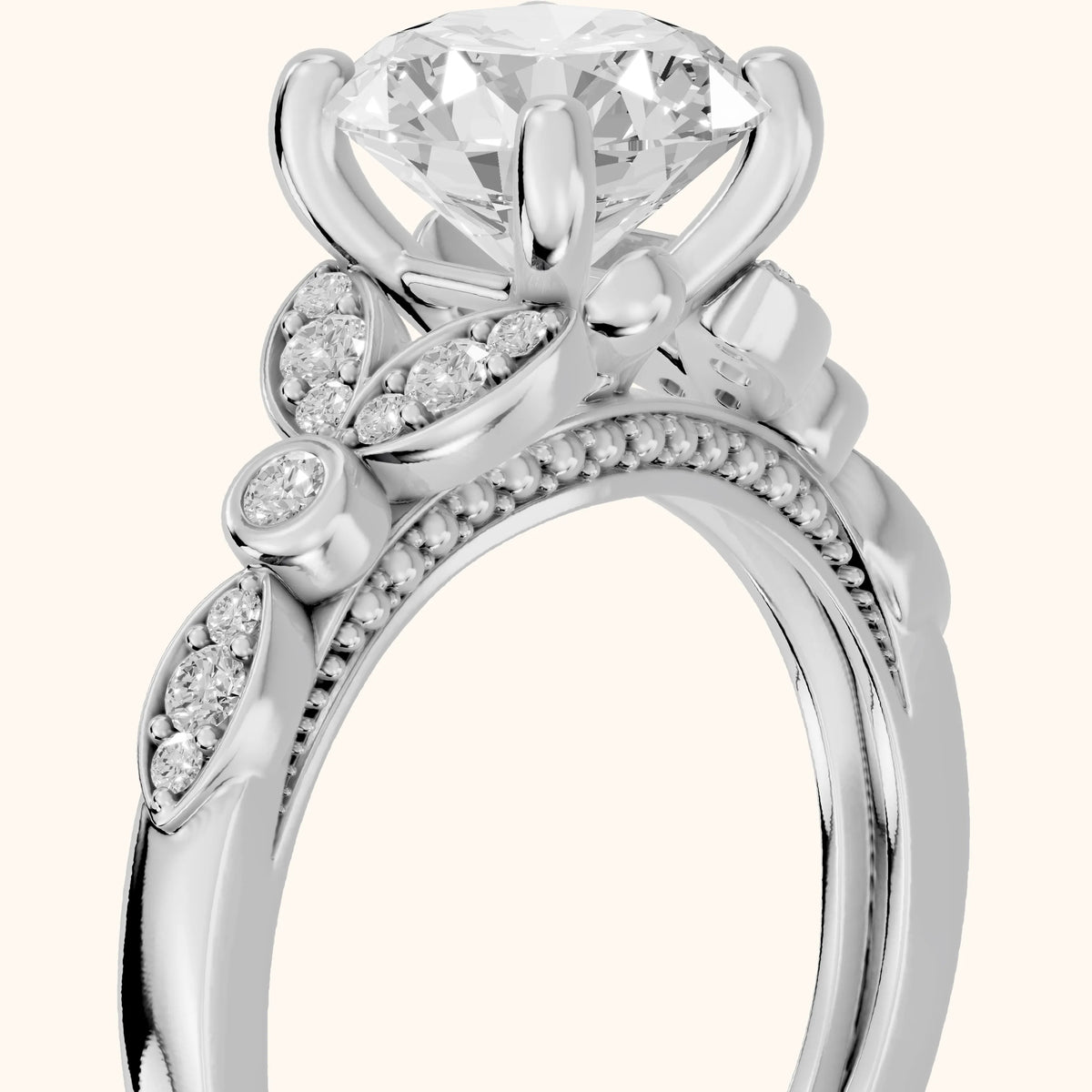 Polly Floral Cluster Round Diamond Engagement Ring in Platinum - slant-view.webp