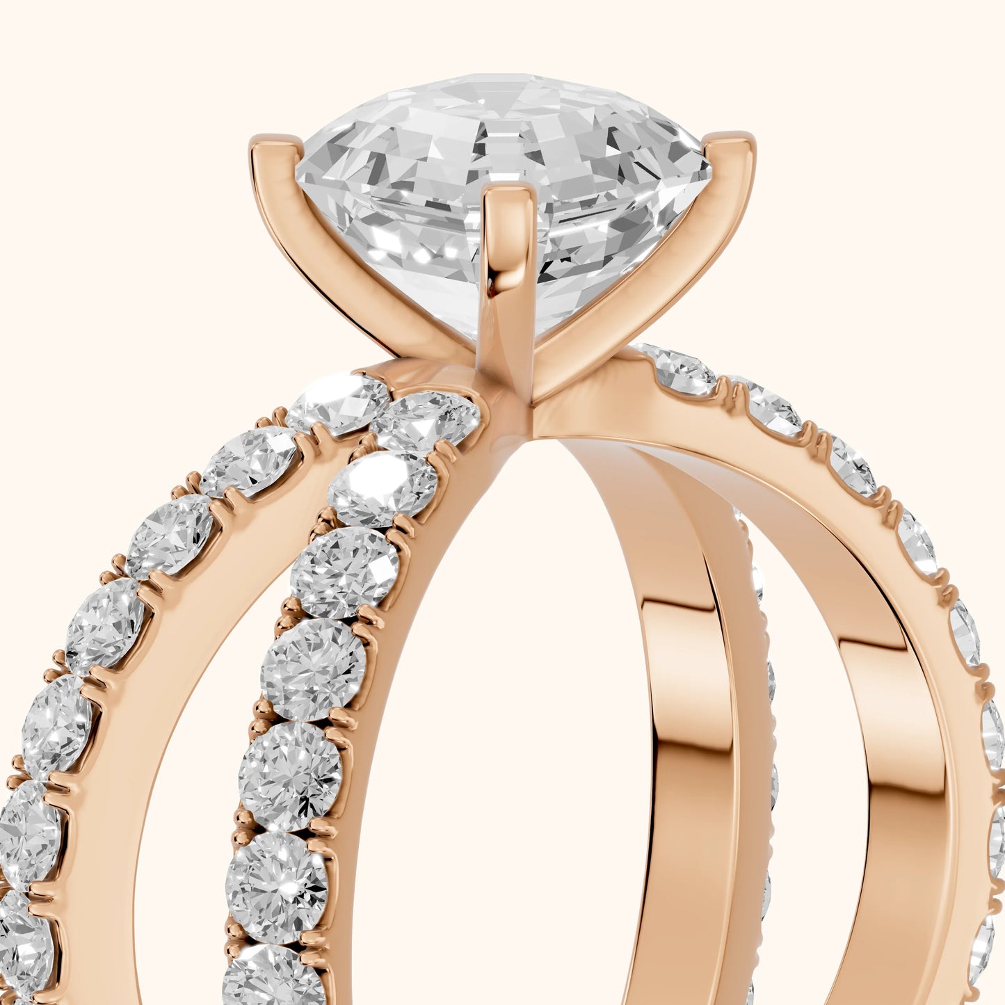 Lior Criss Cross Pavé Asscher Diamond Engagement Ring in Rose Gold - slant-view.webp