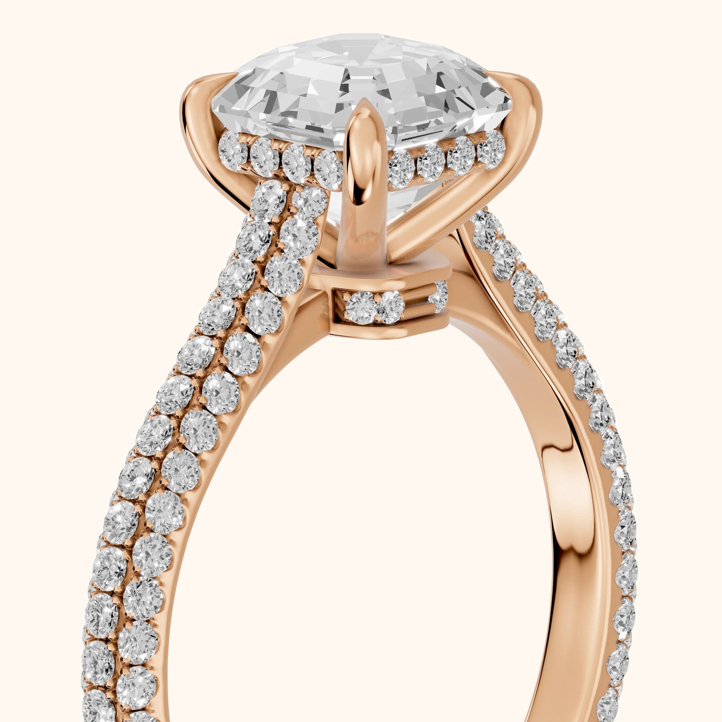 Della Hidden Halo Pavé Asscher Diamond Engagement Ring in Rose Gold - slant-view.webp