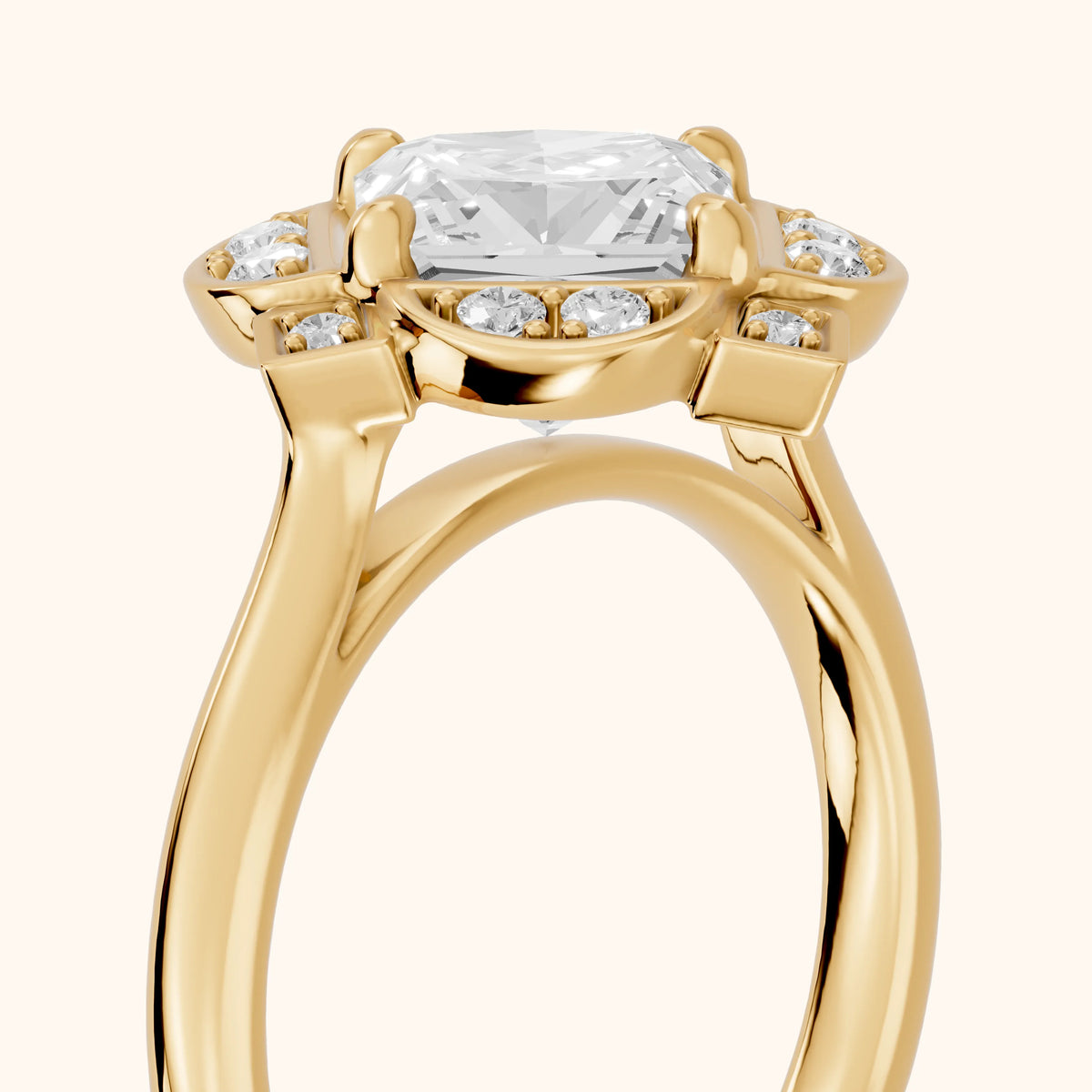 Gwyneth Vintage Floral Princess Diamond Engagement Ring in Yellow Gold - slant-view.webp