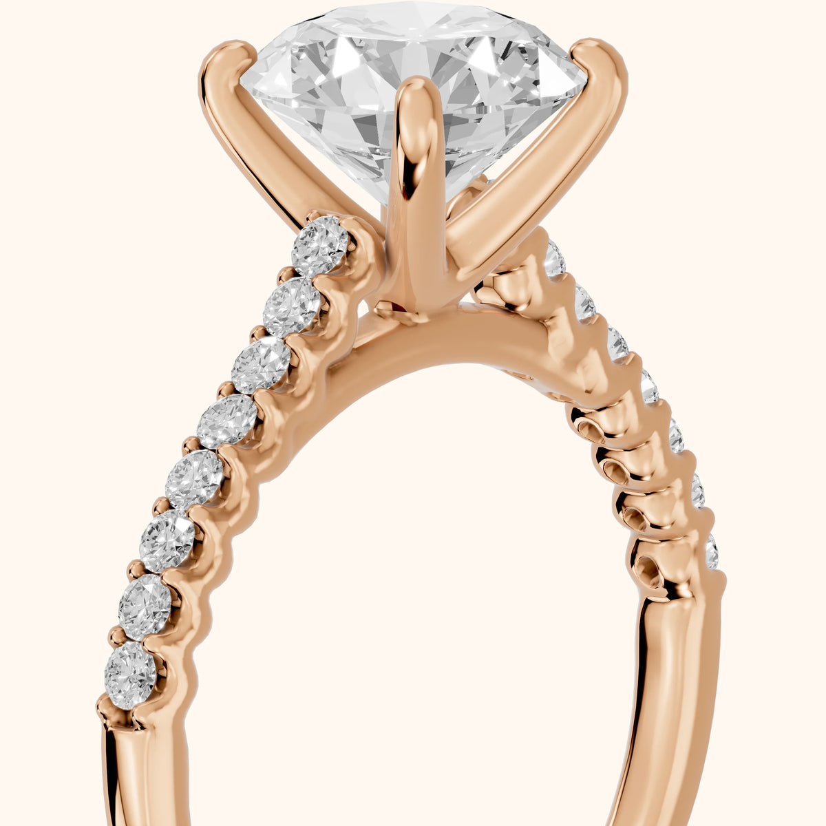 Octavia Cathedral Pavé Round Diamond Engagement Ring in Rose Gold - slant-view.webp