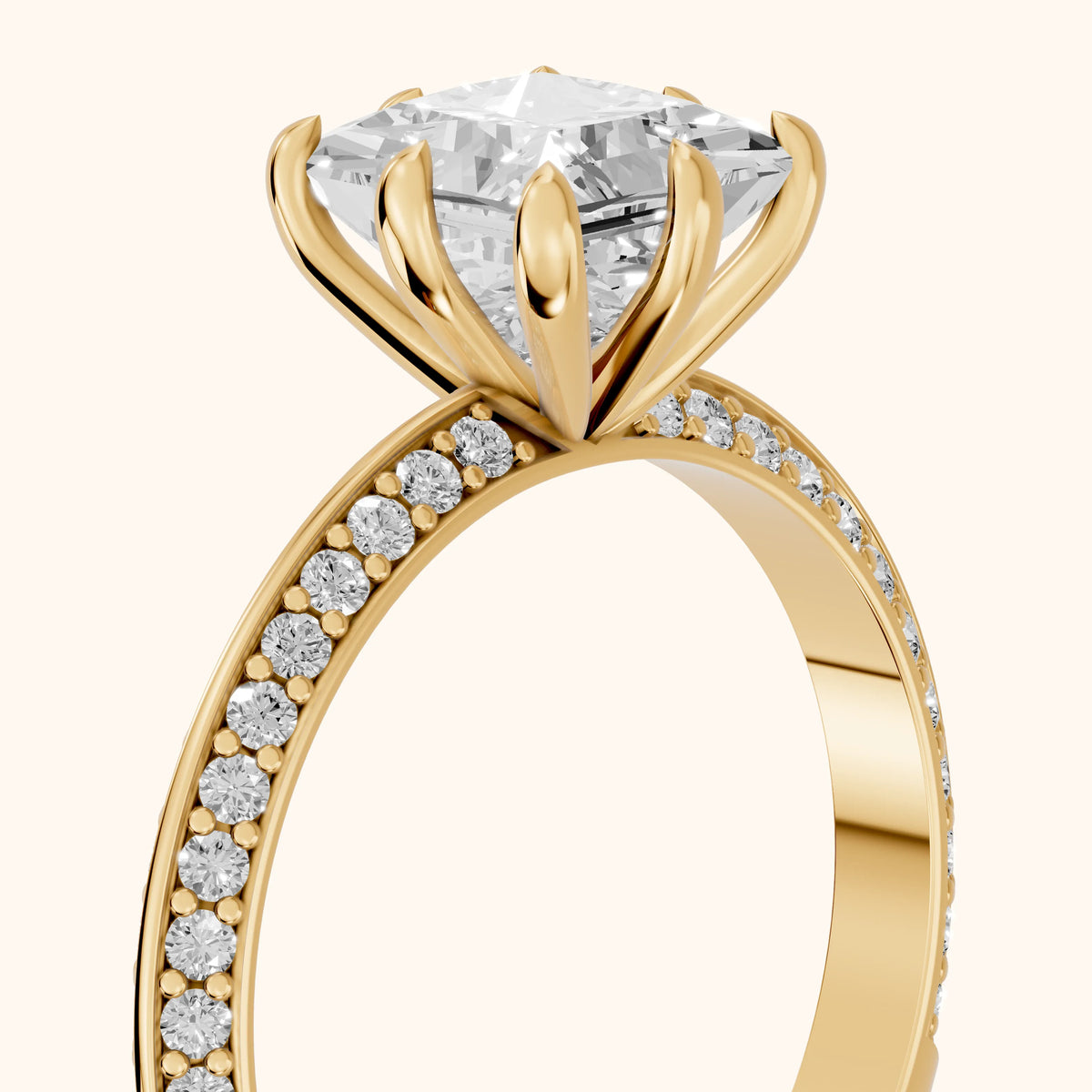 Meredith Knife Edge Pavé Princess Diamond Engagement Ring in Yellow Gold - slant-view.webp
