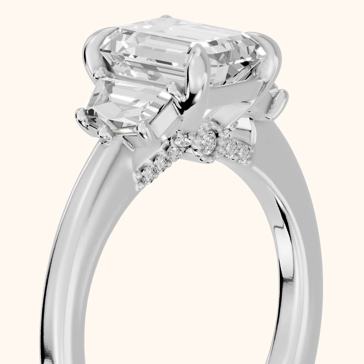 Galena Step-Cut Three-Stone Emerald Diamond Engagement Ring in Silver - slant-view.webp