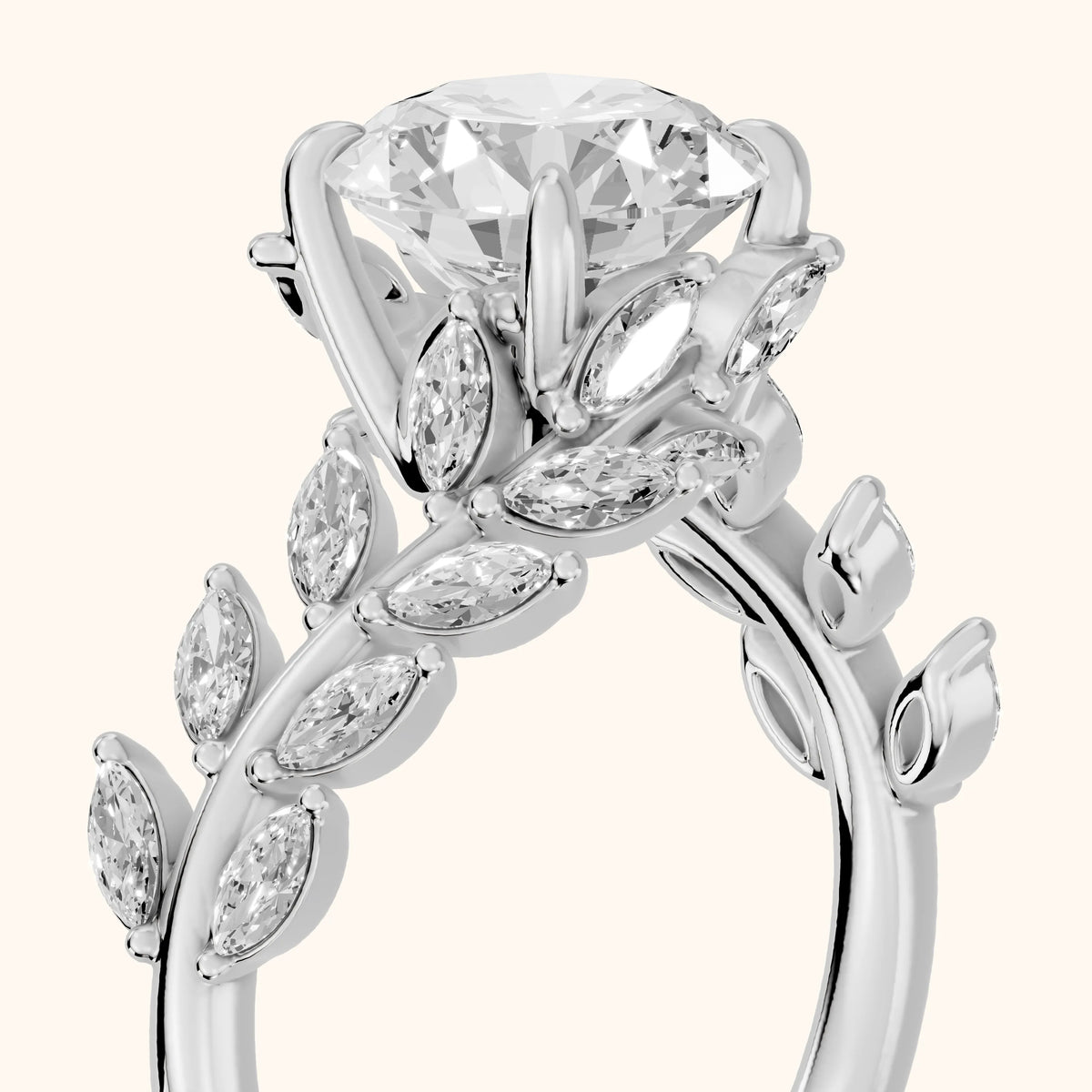 Clarion Leaf Bypass Round Diamond Engagement Ring in Silver - slant-view.webp