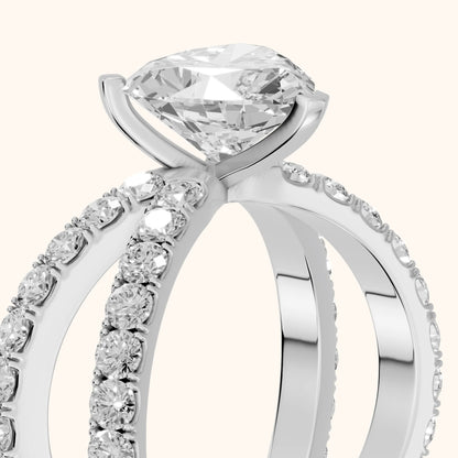 Lior Criss Cross Pavé Heart Diamond Engagement Ring in White Gold - slant-view.webp