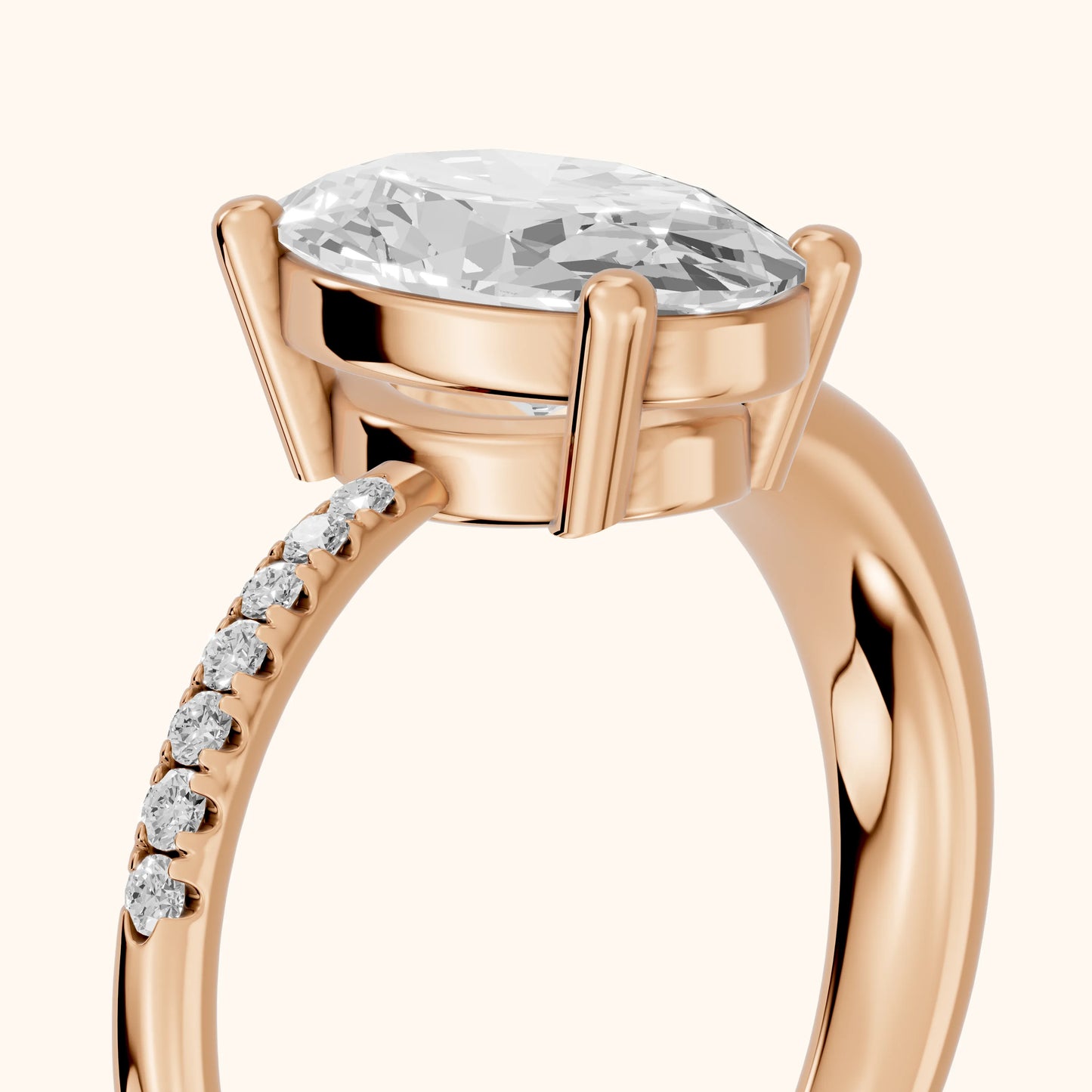 Rosie Solitaire Basket Oval Diamond Engagement Ring in Rose Gold - slant-view.webp