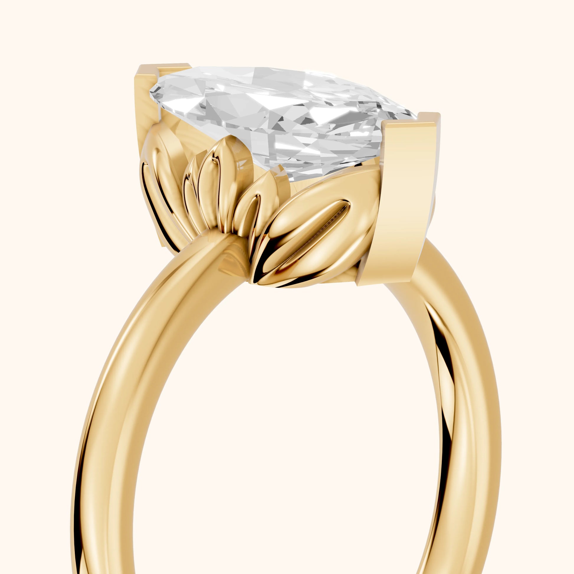 Marquise Cut Lab Grown Diamond Engagement Ring in Yellow Gold