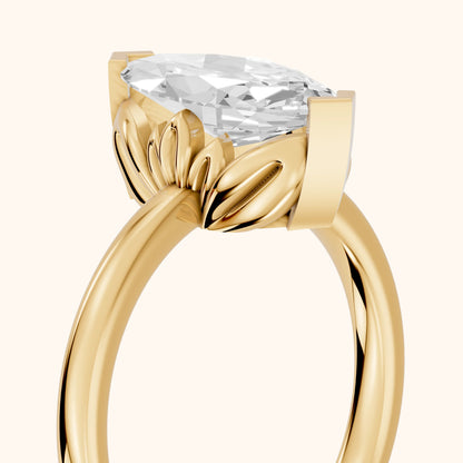 Marquise Cut Lab Grown Diamond Engagement Ring in Yellow Gold