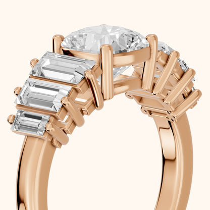Mara Sidestone Baguette Accent Cushion Diamond Engagement Ring in Rose Gold - slant-view.webp