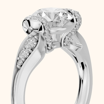 Emmy Half Bezel Pavé Round Diamond Engagement Ring in Silver - slant-view.webp