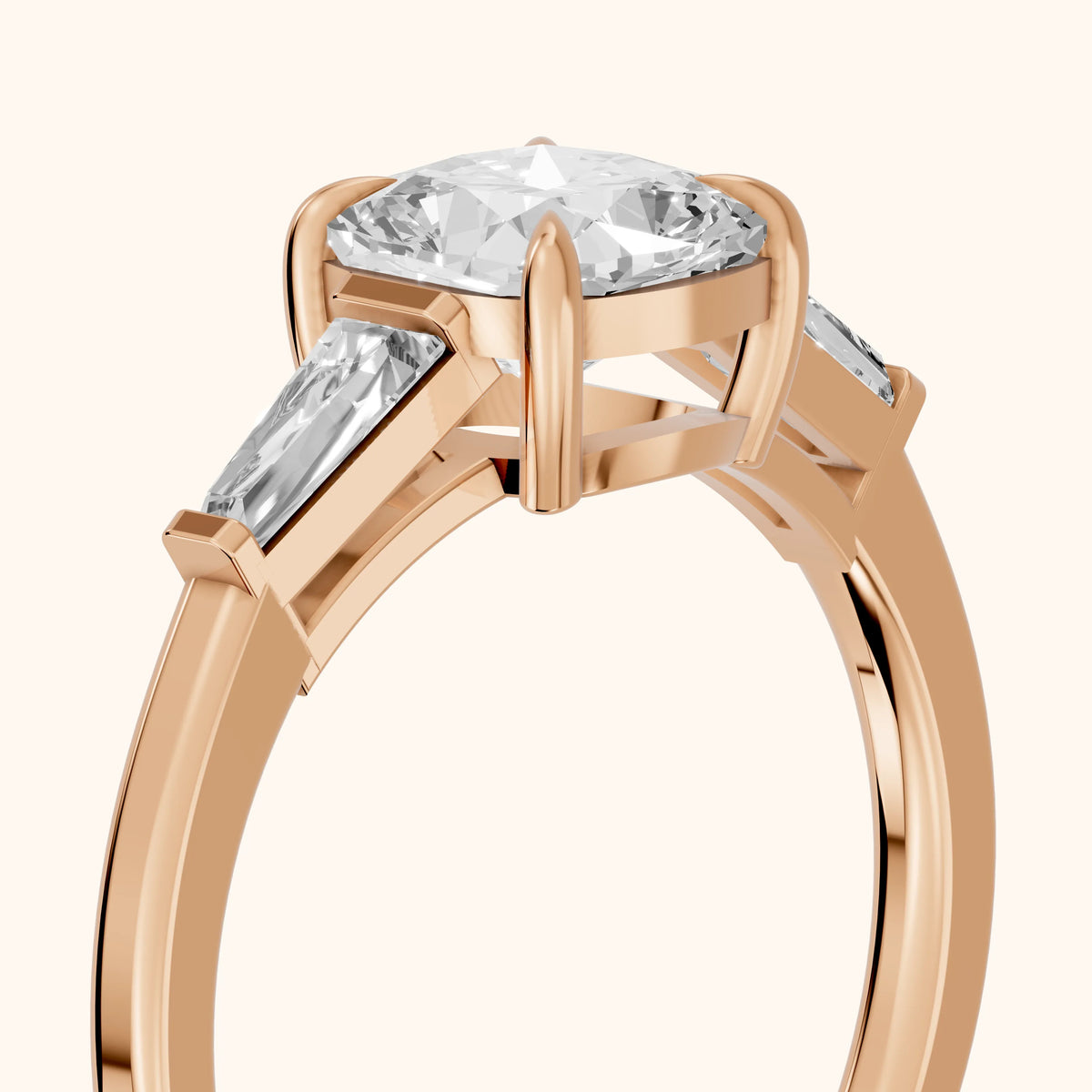 Winnie Three-Stone Cushion Diamond Engagement Ring in Rose Gold - slant-view.webp