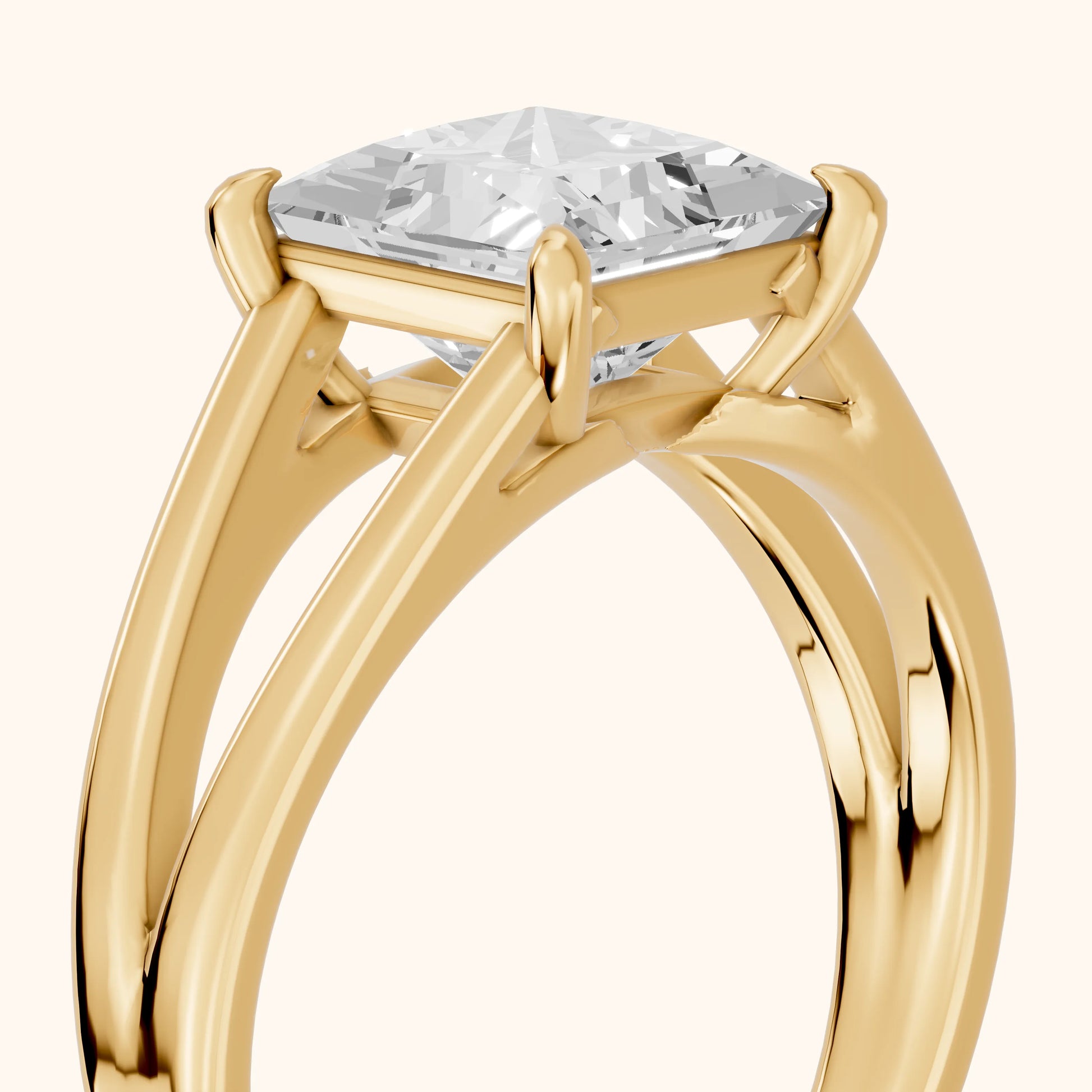 Giselle Solitaire Split Shank Princess Diamond Engagement Ring in Yellow Gold - slant-view.webp