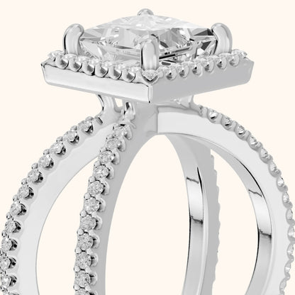 Sparks Crossover Halo Princess Diamond Engagement Ring in White Gold - slant-view.webp