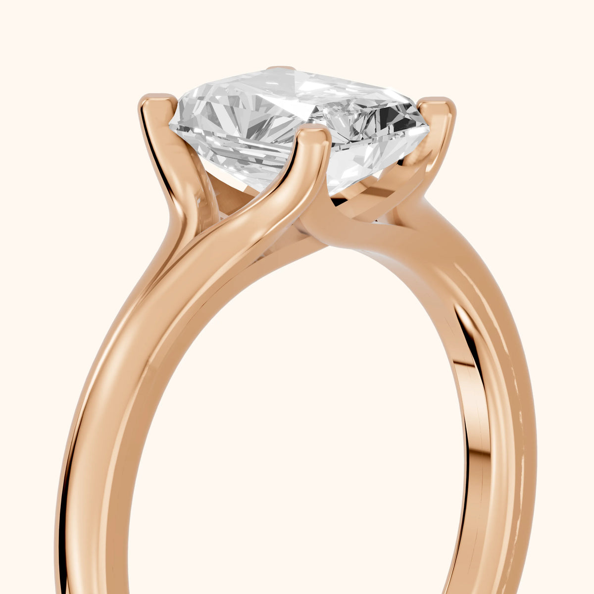 Nell Split Shank Solitaire Radiant Diamond Engagement Ring in Rose Gold - slant-view.webp