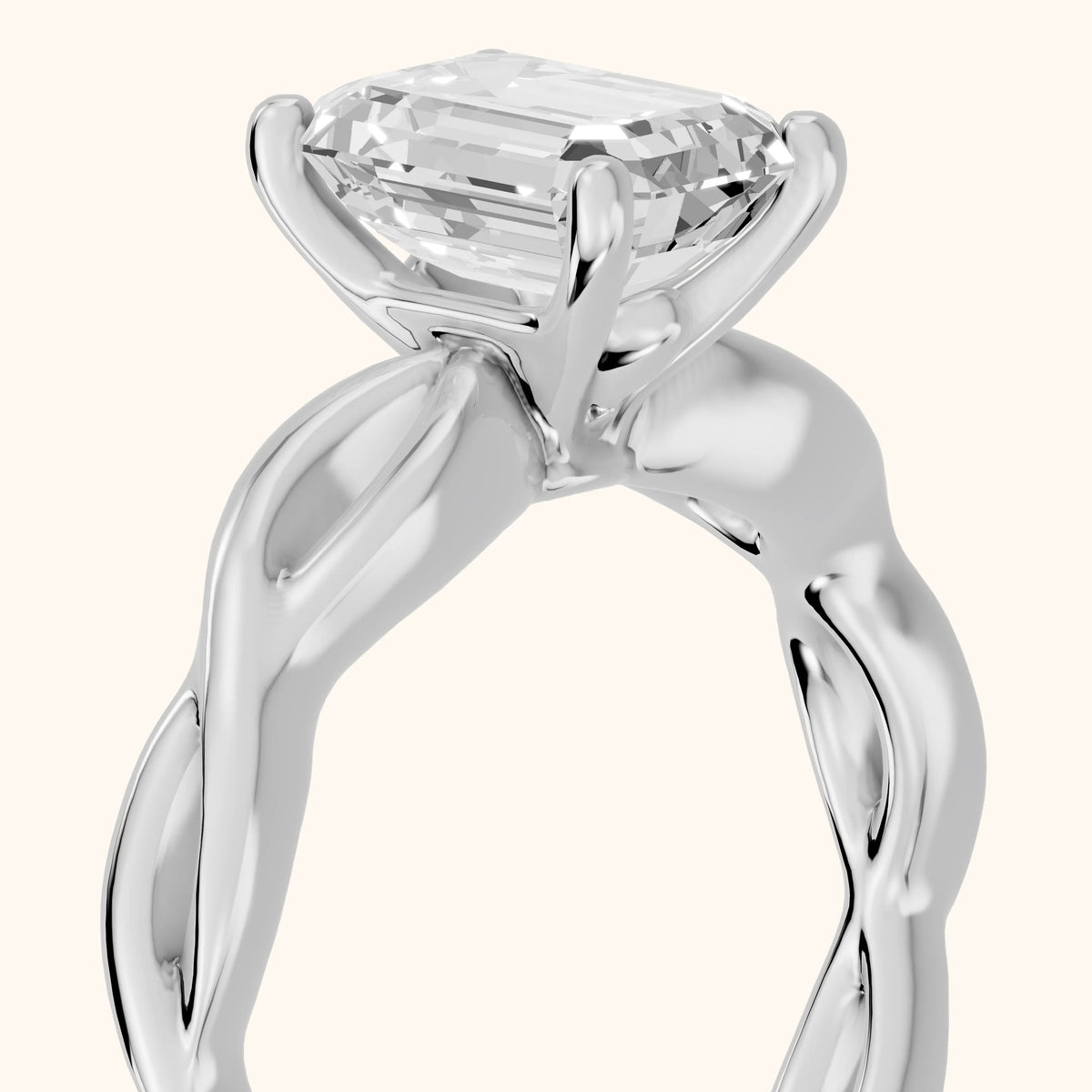 Wisteria Twist Solitaire Emerald Diamond Engagement Ring in Platinum - slant-view.webp