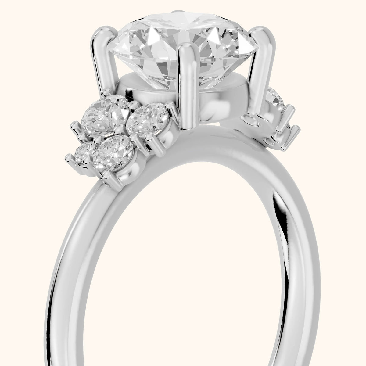 Hannah Cluster Round Diamond Engagement Ring in Silver - slant-view.webp