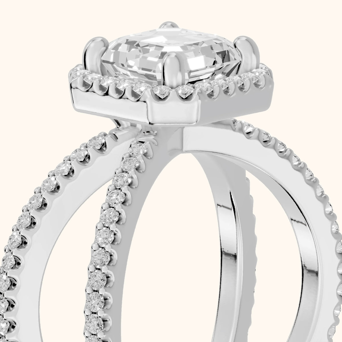 Sparks Crossover Halo Asscher Diamond Engagement Ring in White Gold - slant-view.webp