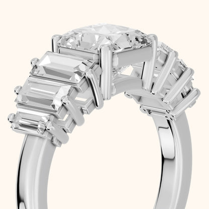 Mara Sidestone Baguette Accent Radiant Diamond Engagement Ring in Platinum - slant-view.webp
