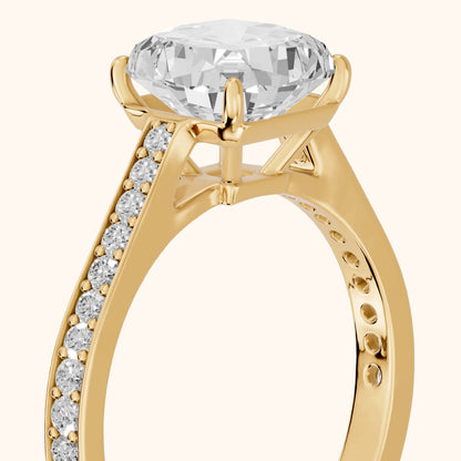 Janie Cathedral Pavé Cushion Diamond Engagement Ring in Yellow Gold - slant-view.webp