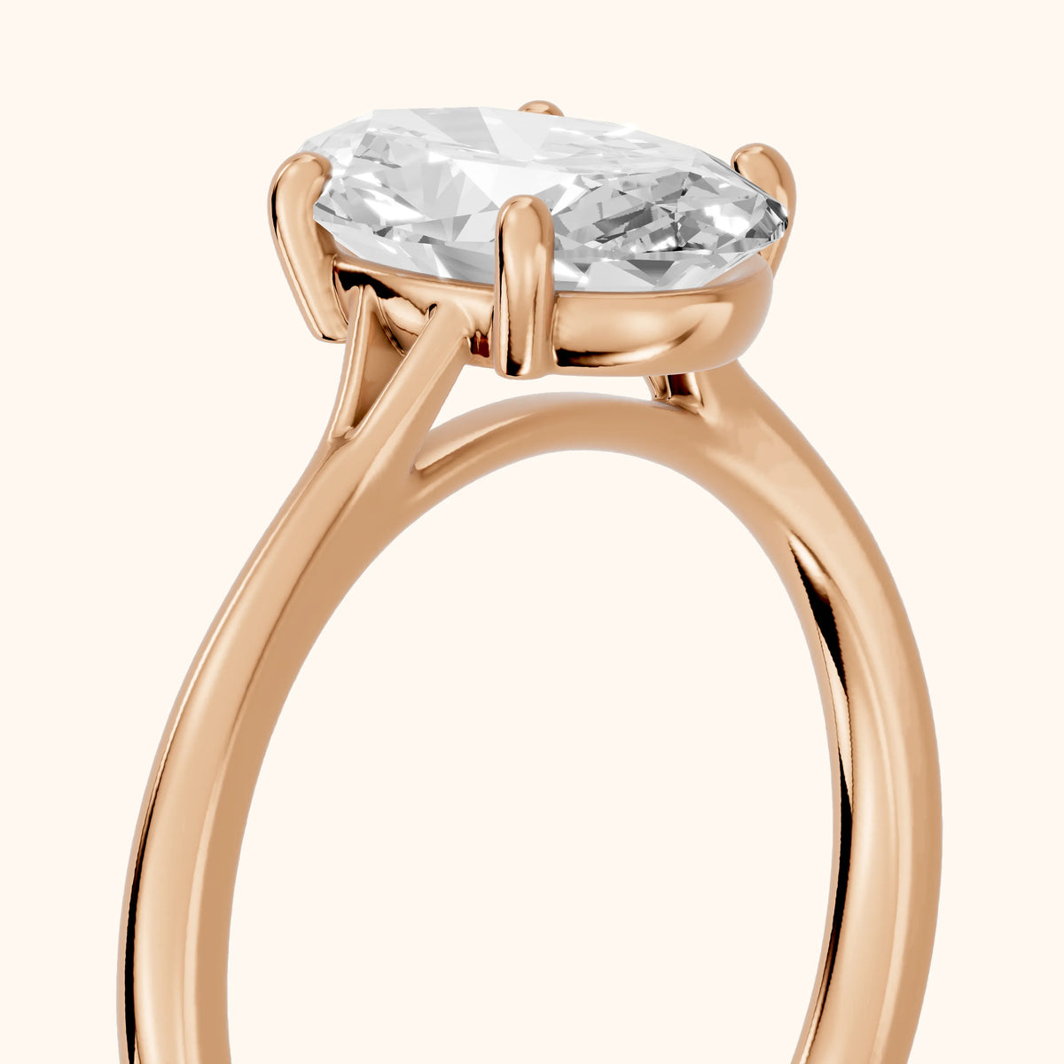 Blanche Solitaire Split Shank Oval Diamond Engagement Ring in Rose Gold - slant-view.webp