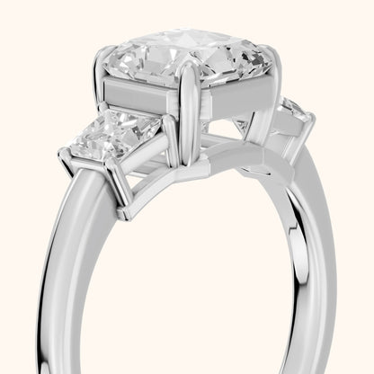 Selena Three-Stone Basket Radiant Diamond Ring in Silver - slant-view.webp