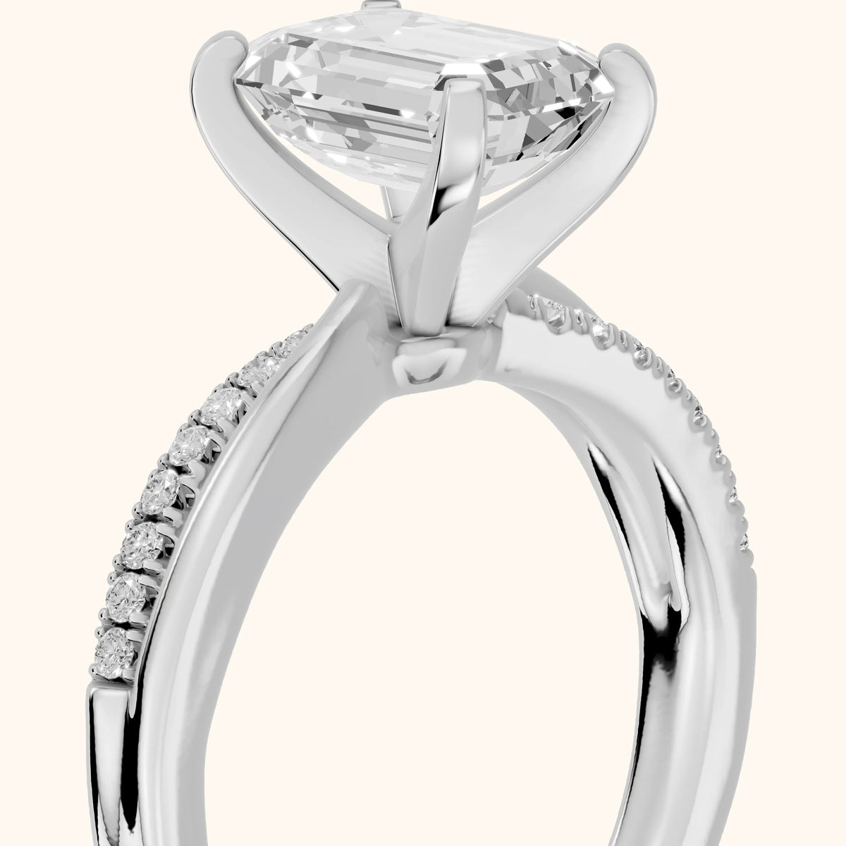 Alida Split Shank Pavé Emerald Diamond Engagement Ring in Silver - slant-view.webp
