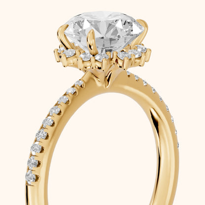 Leonie Starburst Halo Round Diamond Engagement Ring in Yellow Gold - slant-view.webp