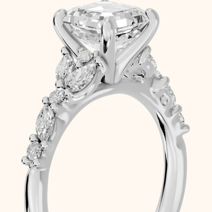 Mesa Vine Cluster Asscher Diamond Engagement Ring in Silver - slant-view.webp