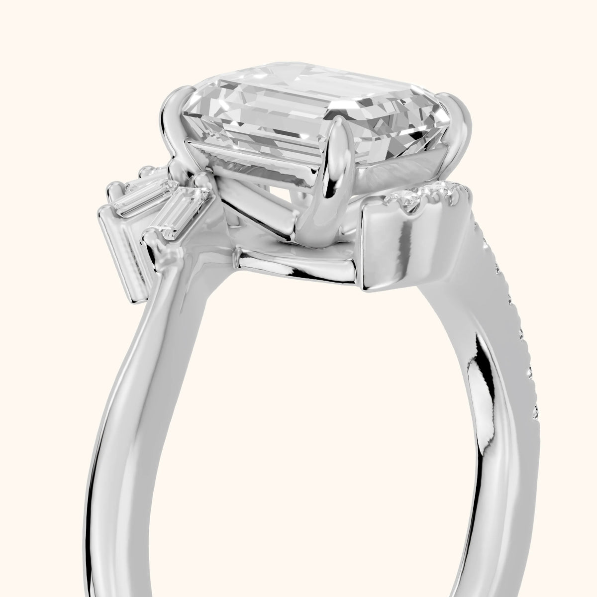 Erin Sunburst Bypass Emerald Diamond Engagement Ring in White Gold - slant-view.webp