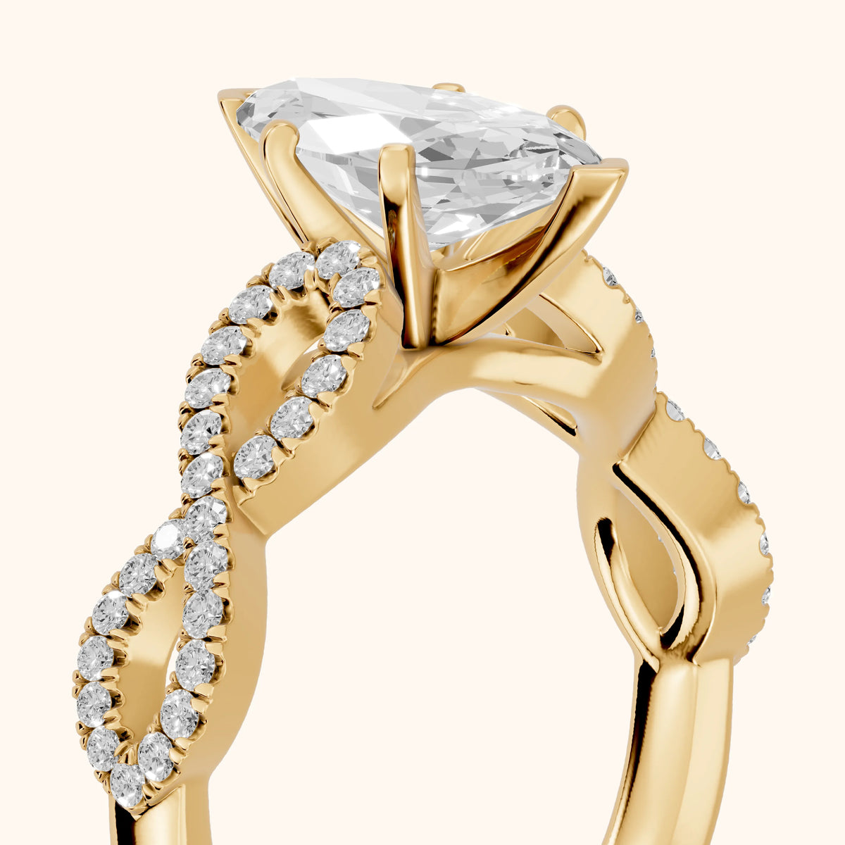 Althea Twist Micropavé Marquise Diamond Engagement Ring in Yellow Gold - slant-view.webp
