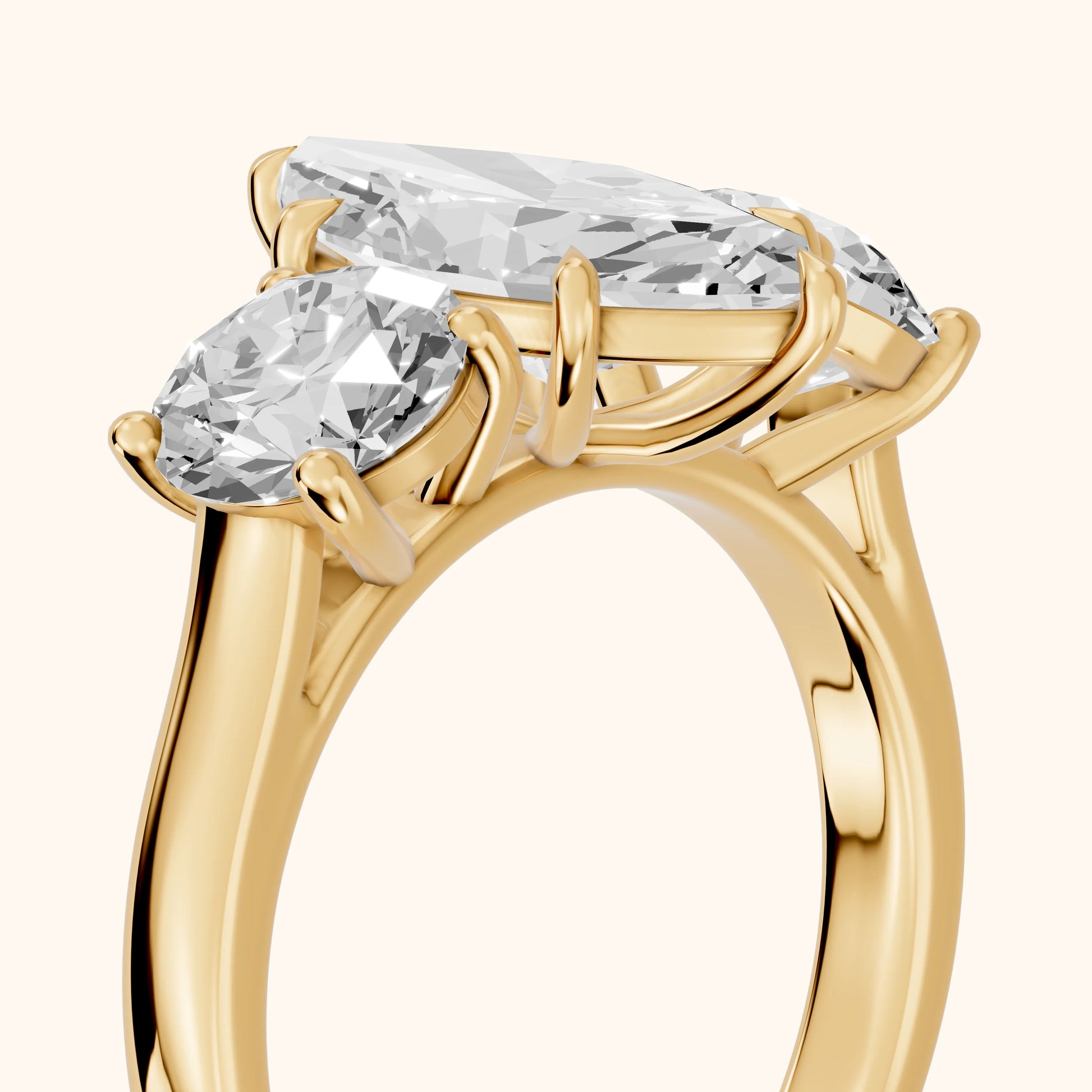 Esme Three-Stone Tapered Marquise Diamond Ring in Yellow Gold - slant-view.webp