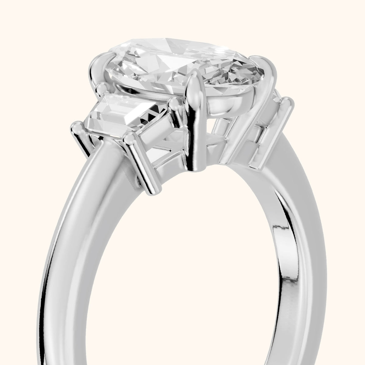 Federica Trapezoid Three-Stone Oval Diamond Engagement Ring in Silver - slant-view.webp