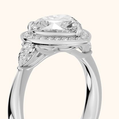 Eliza Halo Sidestone Heart Diamond Engagement Ring in Platinum - slant-view.webp