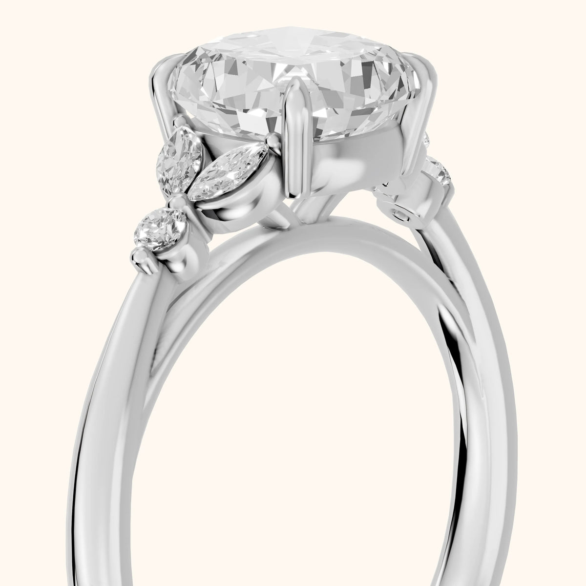 Eve Leaf Cluster Cushion Diamond Engagement Ring in Platinum - slant-view.webp